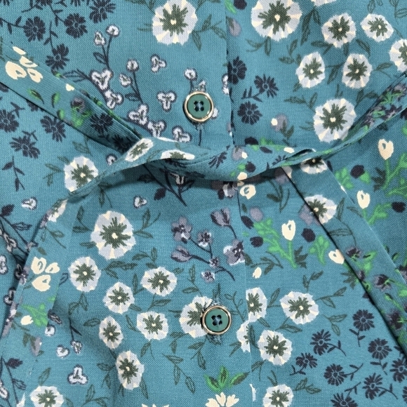 41 Hawthorn Cristen Teal Floral Ditsy Shirt Dress Roll Tab Sleeves Stitch Fix - Picture 5 of 9